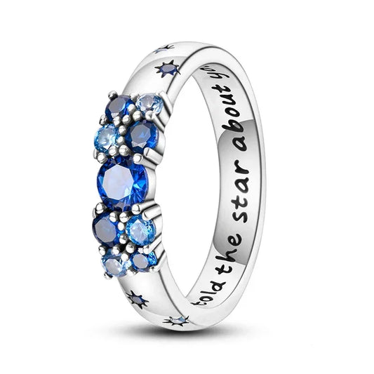 925 Sterling Silver Blue Celestial Cluster Ring