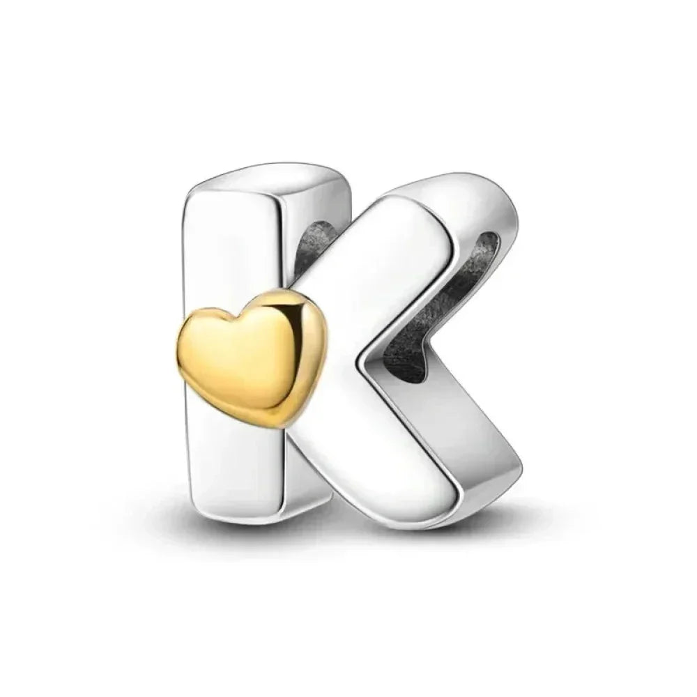 925 Sterling Silver Initial Charm with Gold Heart