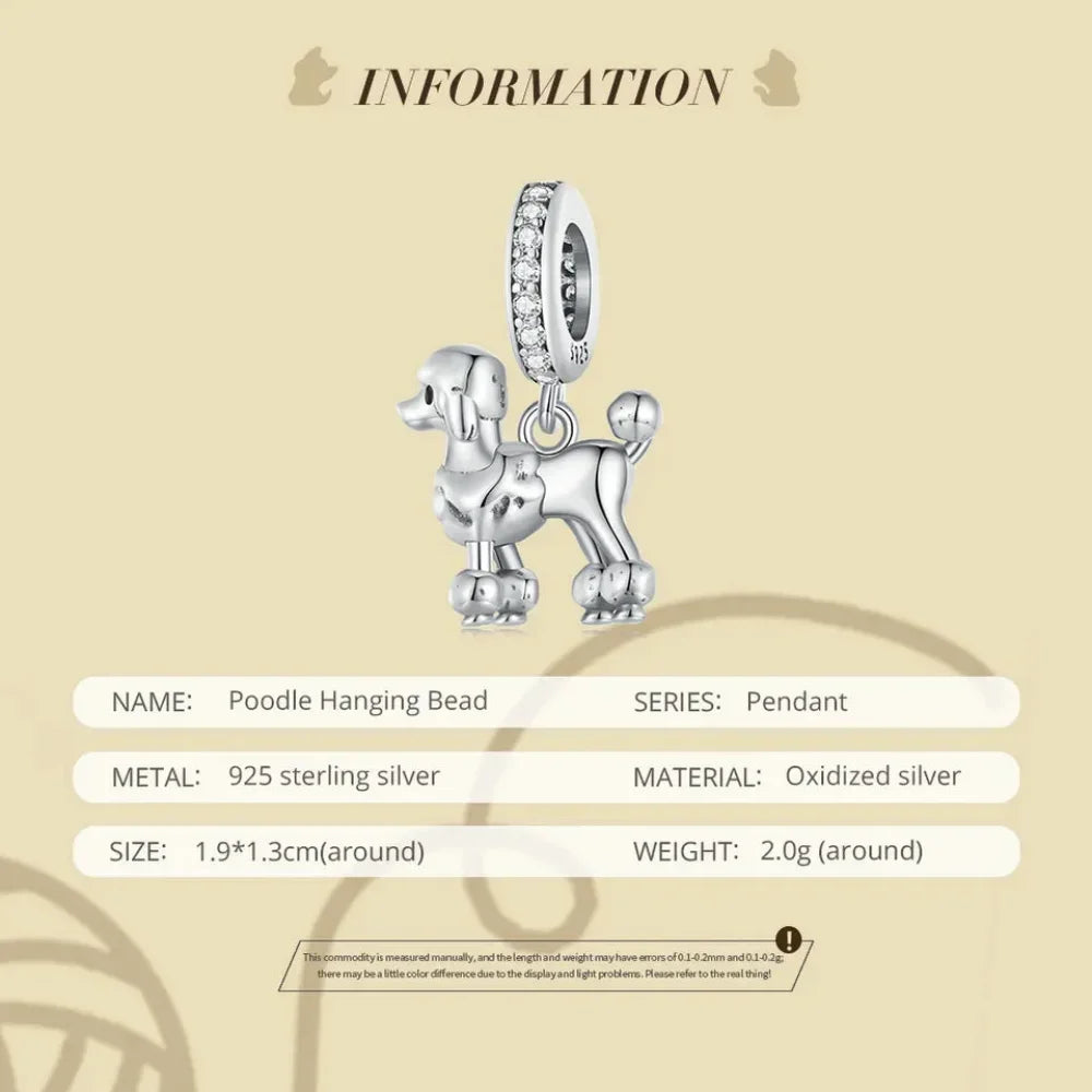 Genuine 925 Sterling Silver Pet Dog Charm For Bracelet - Poodle Dachshund Pendant