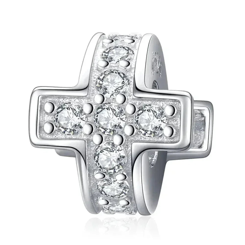 925 Sterling Silver Clear 5A Crystal Collection Family Heart X-Shape Charm Beads for Charm Bracelet & Necklace Pendant
