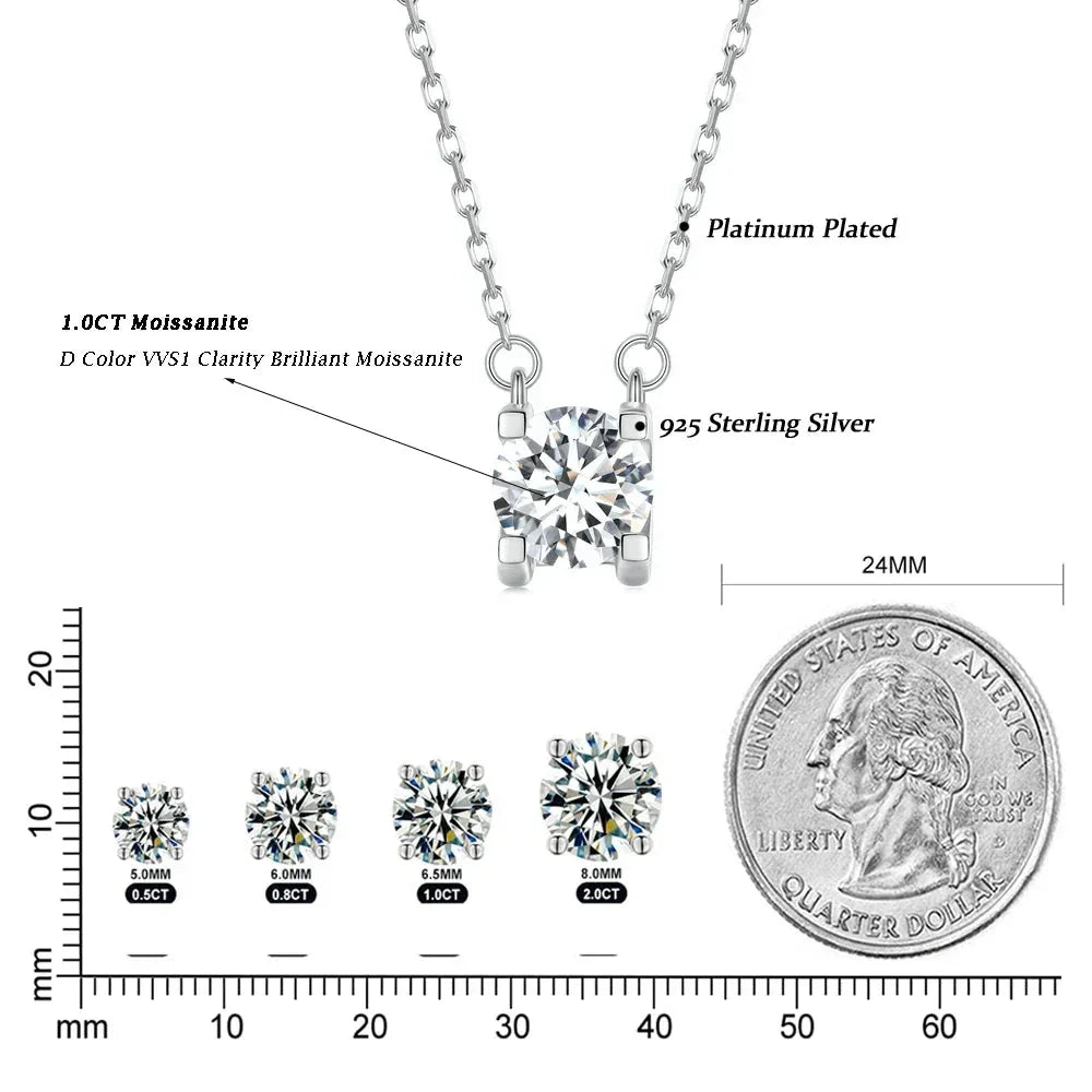 Radiant 1ct Moissanite Sterling Silver Pendant Necklace