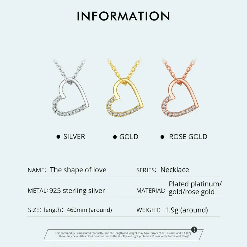 Genuine 925 Sterling Silver The Shape Of Love Chain Necklace For Women - Fine Jewelry 18.11'' Collar