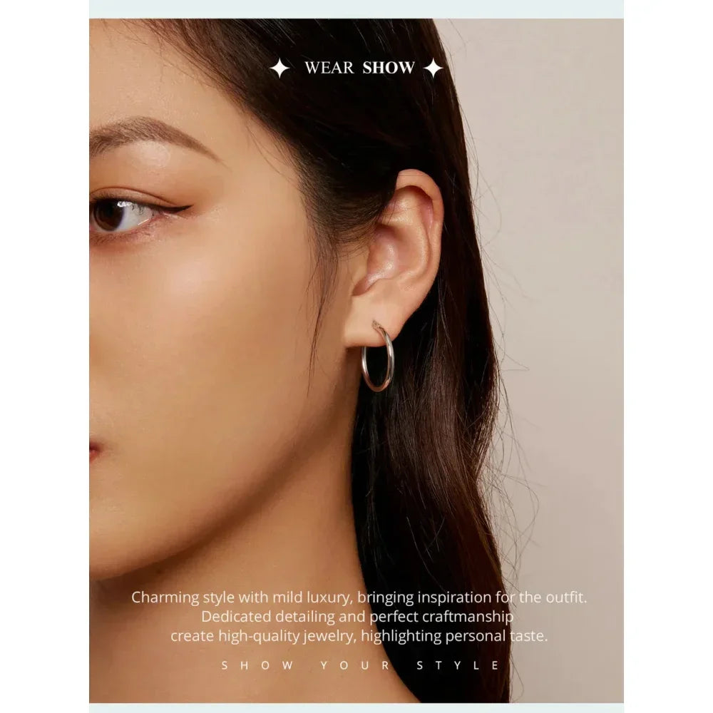 14K White Gold Plated 925 Sterling Silver Hoop Earrings | Hypoallergenic 24mm Hoops
