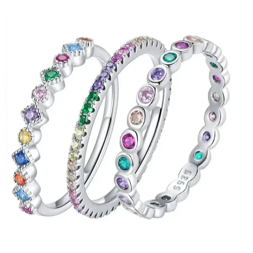 925 Sterling Silver Rainbow CZ Band Ring
