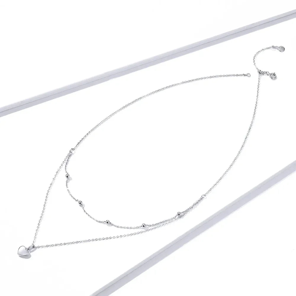 925 Sterling Silver Double Layer Heart Pendant Choker Necklace