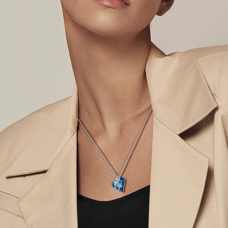 925 Sterling Silver Blue Crystal Heart Butterfly Necklace | CZ Pendant Chain