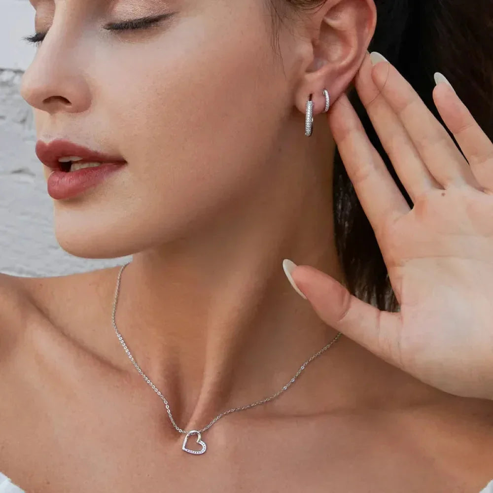 Genuine 925 Sterling Silver The Shape Of Love Chain Necklace For Women - Fine Jewelry 18.11'' Collar
