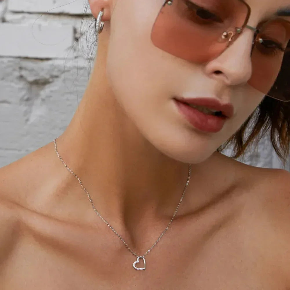 Genuine 925 Sterling Silver The Shape Of Love Chain Necklace For Women - Fine Jewelry 18.11'' Collar
