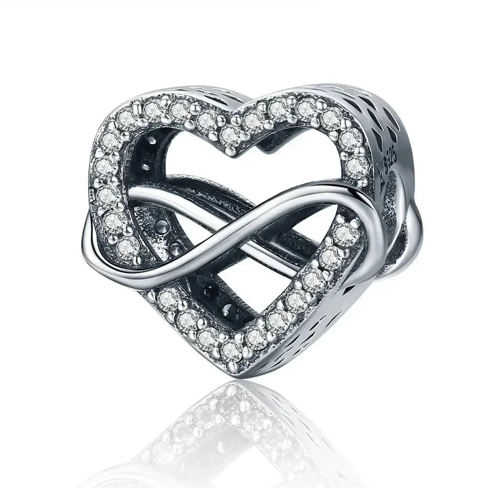925 Sterling Silver Clear 5A Crystal Collection Family Heart X-Shape Charm Beads for Charm Bracelet & Necklace Pendant