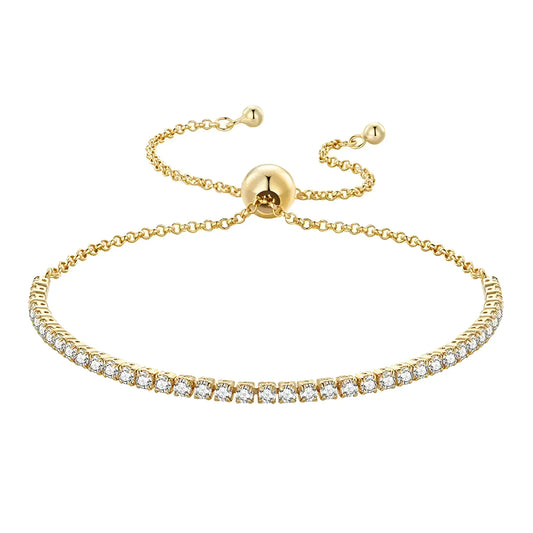 Sterling Silver CZ Tennis Bracelet – 14K Gold Plated Adjustable