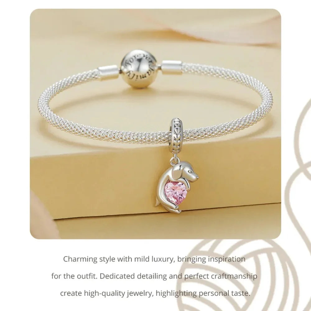 Genuine 925 Sterling Silver Pet Dog Charm For Bracelet - Poodle Dachshund Pendant