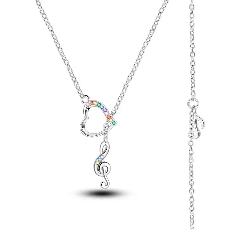 Melody of Love Sterling Silver Music Note Heart Pendant Necklace