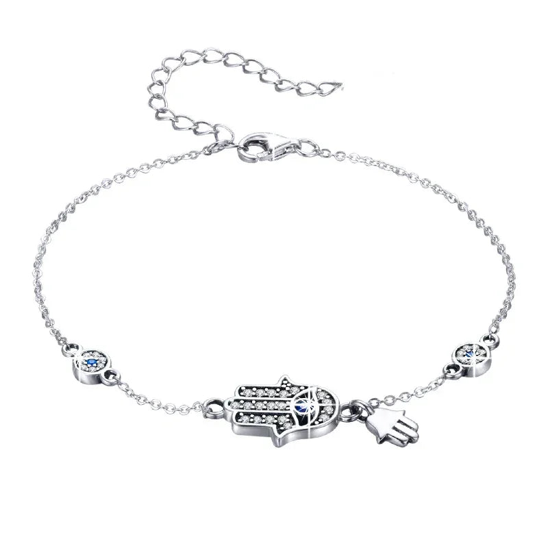 Sterling Silver Blue Evil Eye Charm Bracelet – Lobster Clasp