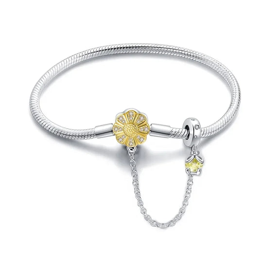 Sterling Silver Daisy Clasp Bracelet with Yellow CZ