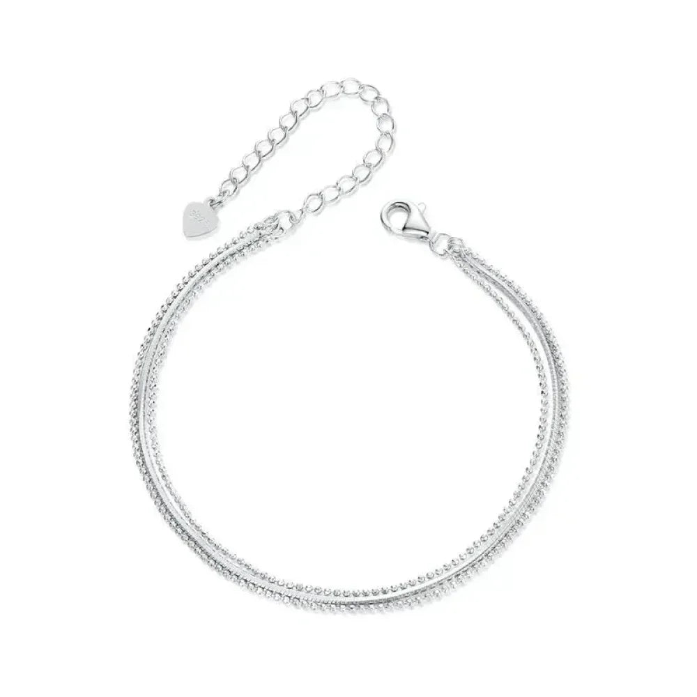 Sterling Silver Triple Layer Bracelet – White Gold Plated