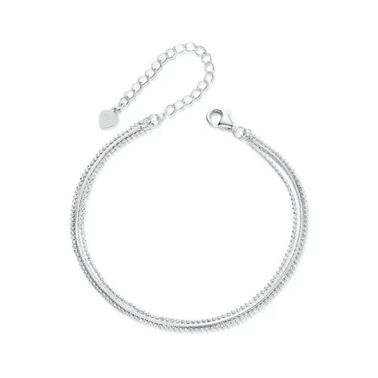 Sterling Silver Triple Layer Bracelet – White Gold Plated