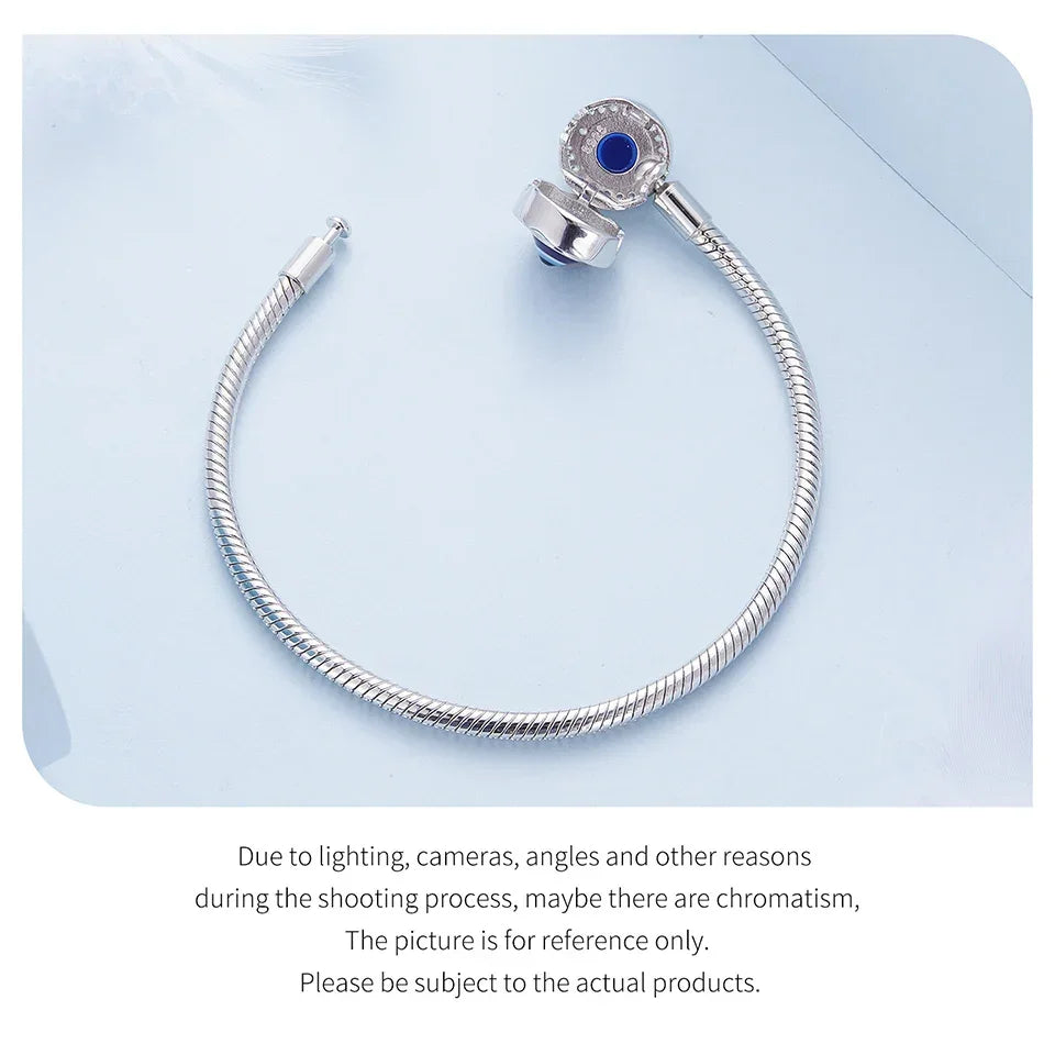 Sterling Silver Evil Eye Charm Bracelet with CZ – Snake Chain