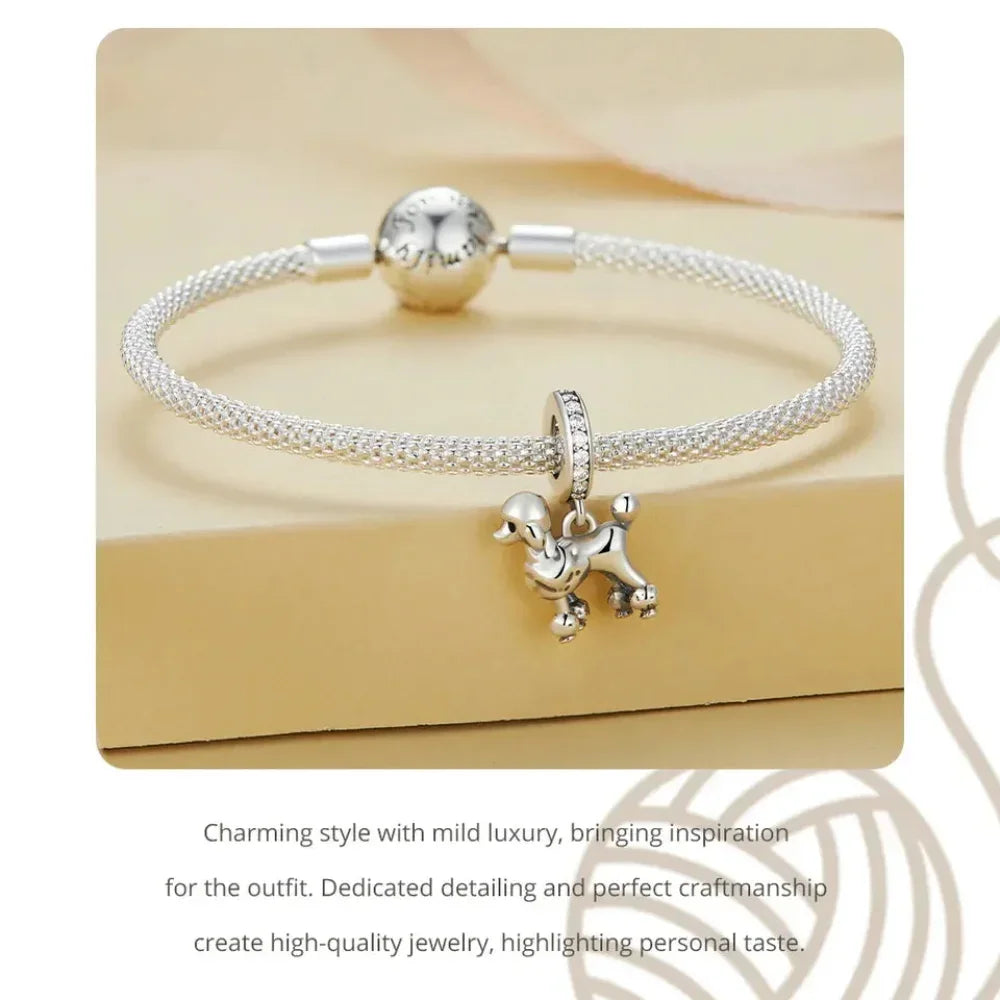 Genuine 925 Sterling Silver Pet Dog Charm For Bracelet - Poodle Dachshund Pendant