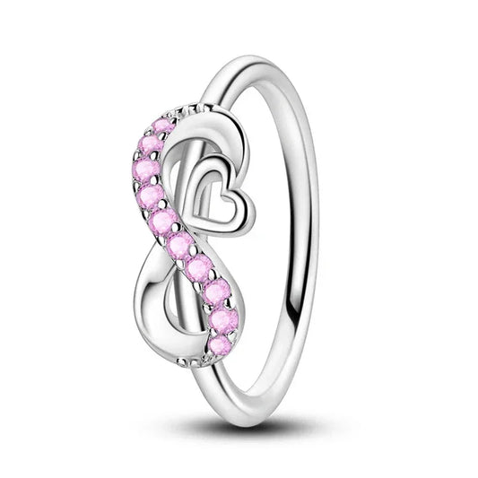 925 Sterling Silver Pink Infinity Love Ring