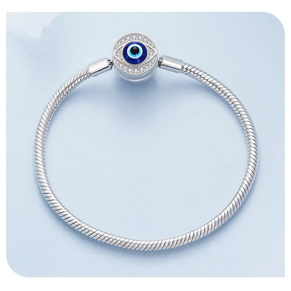 Sterling Silver Evil Eye Charm Bracelet with CZ – Snake Chain