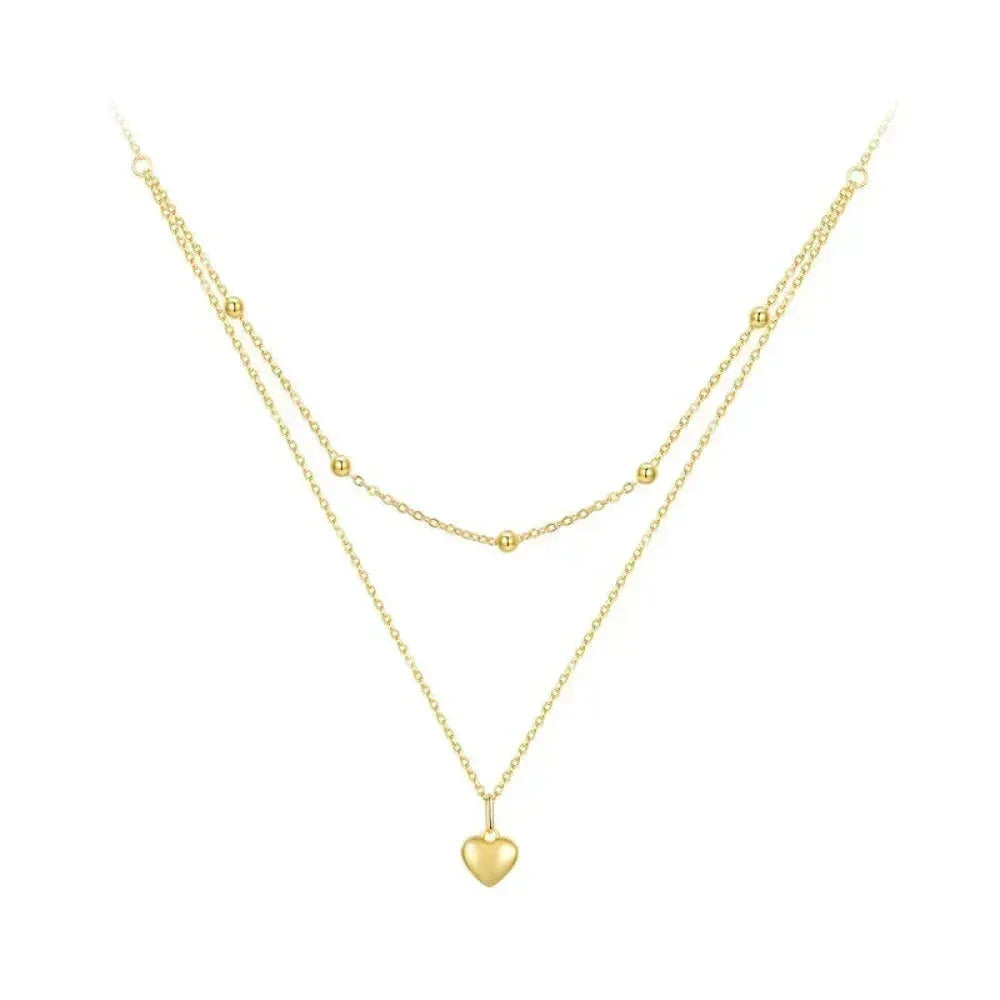 925 Sterling Silver Double Layer Heart Pendant Choker Necklace
