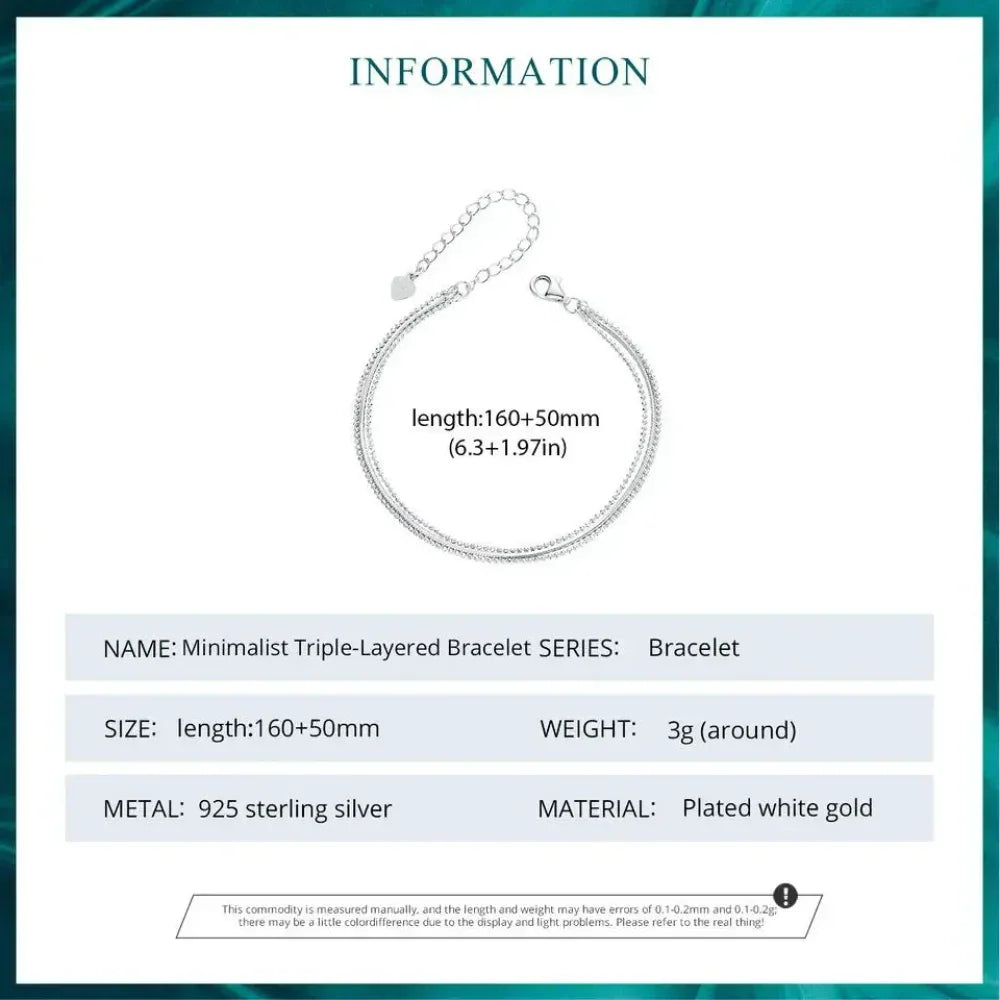Sterling Silver Triple Layer Bracelet – White Gold Plated