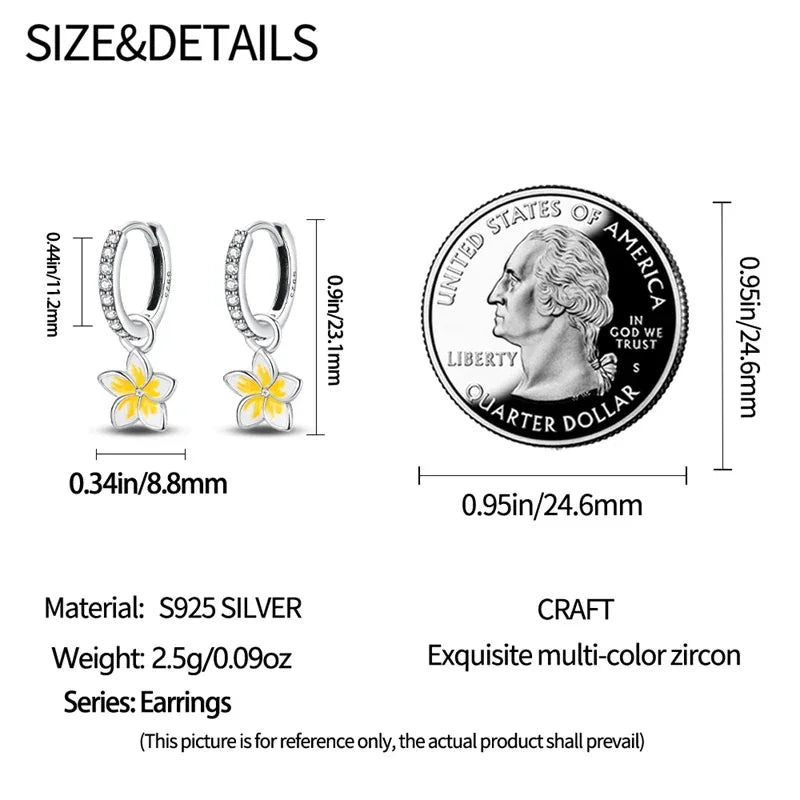 Tropical Paradise Plumeria Sterling Silver Hoop Earrings