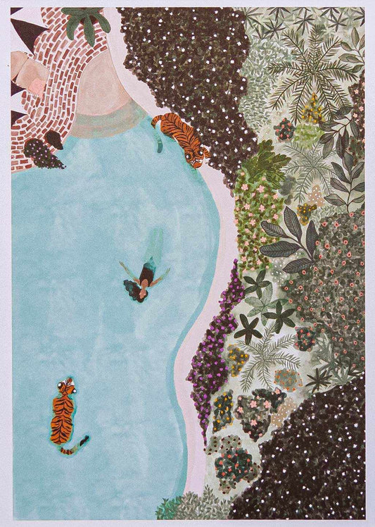 Swimming with Tigers Art Print