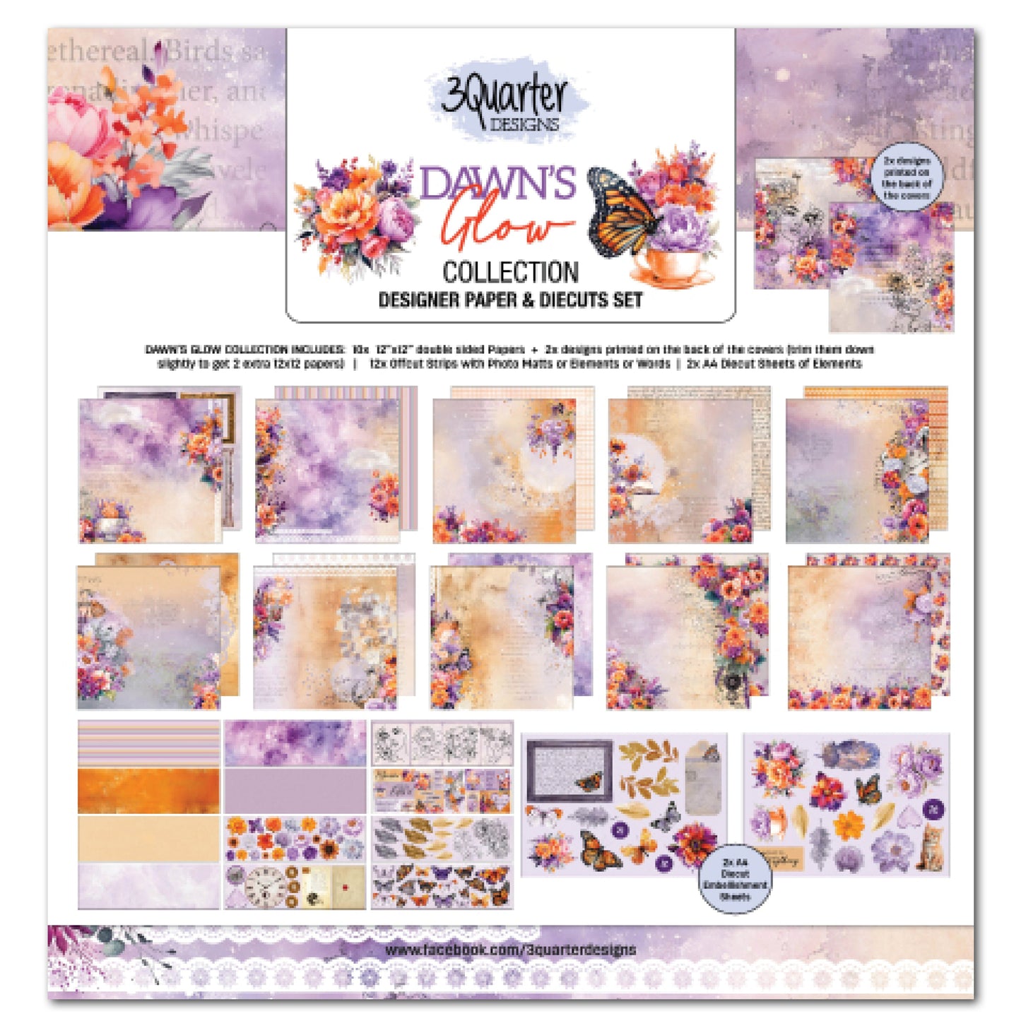 3Quarter Designs Dawns Glow 12x12 Design Paper & Diecuts Set