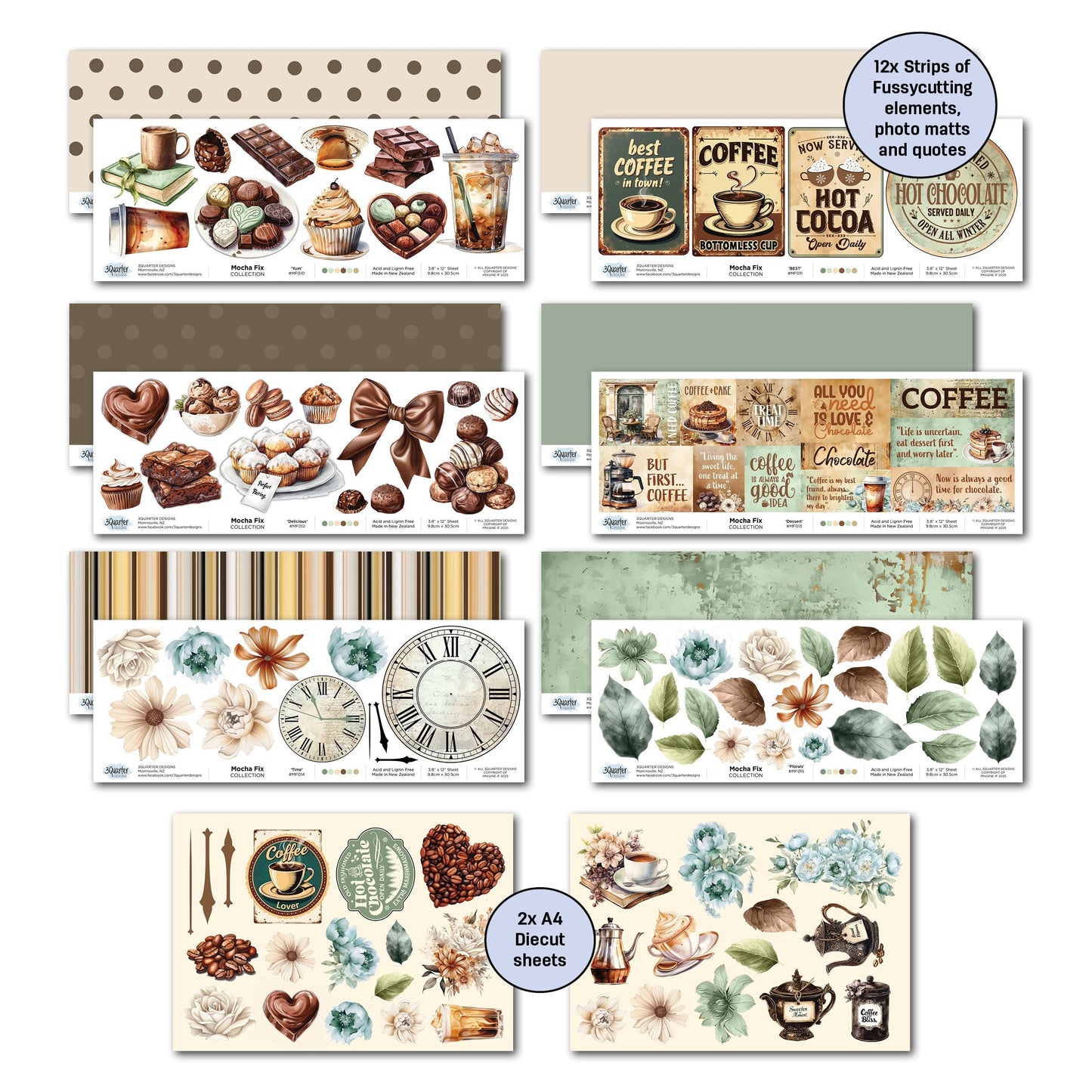 3Quarter Designs Mocha Fix 12x12 Design Paper & Diecuts Set