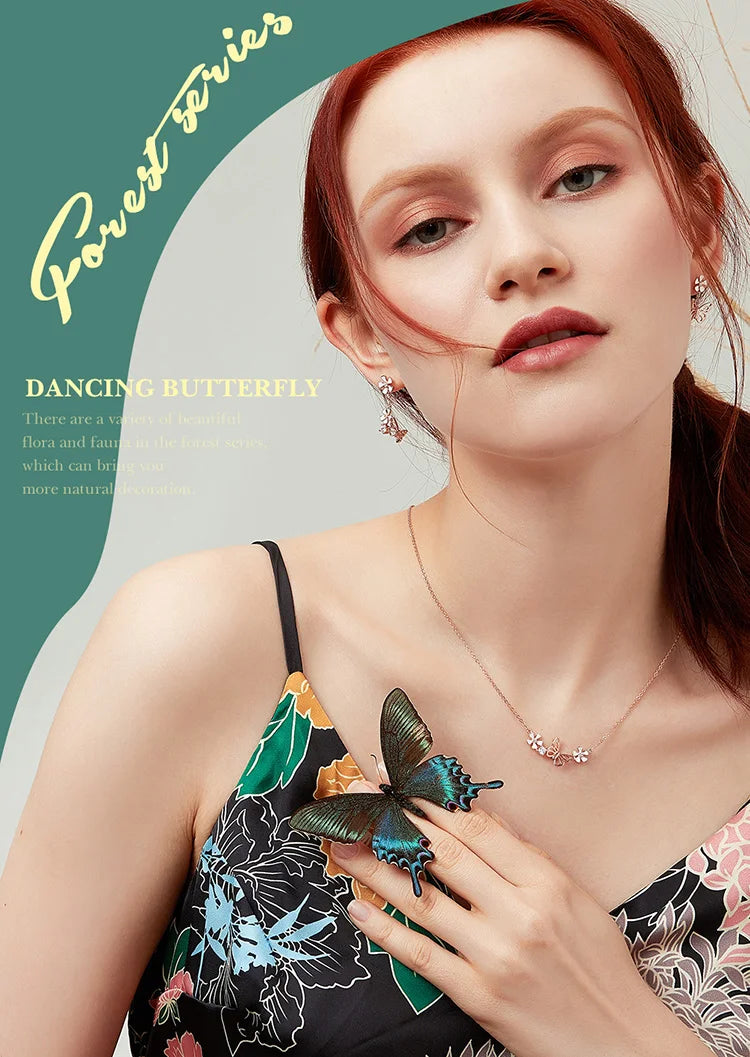 Delicate Beauty: Korean Style 925 Sterling Silver Butterfly and Flower Choker Necklace