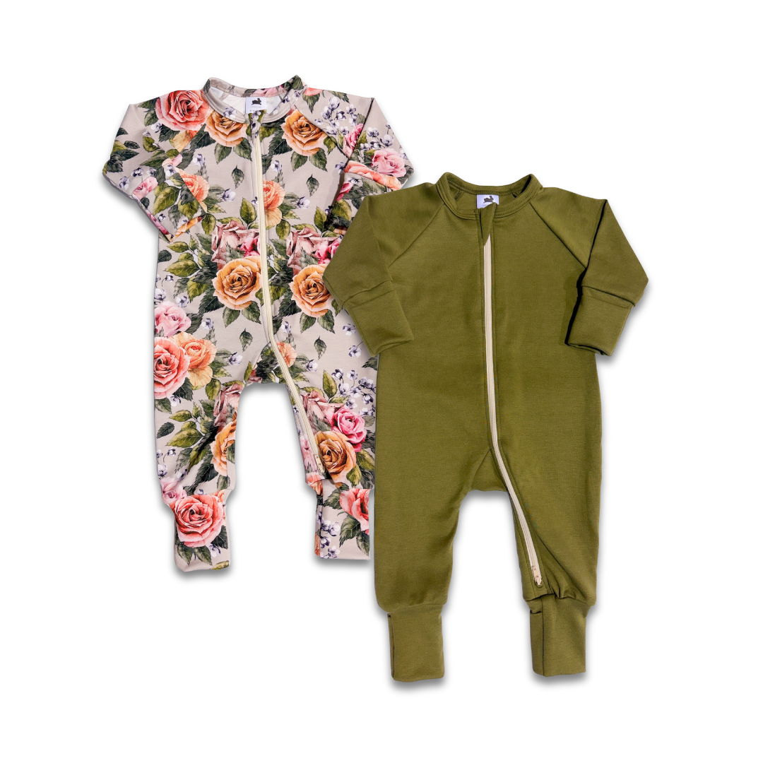 Bamboo Baby Zipper Footed Onesie | Antique Floral