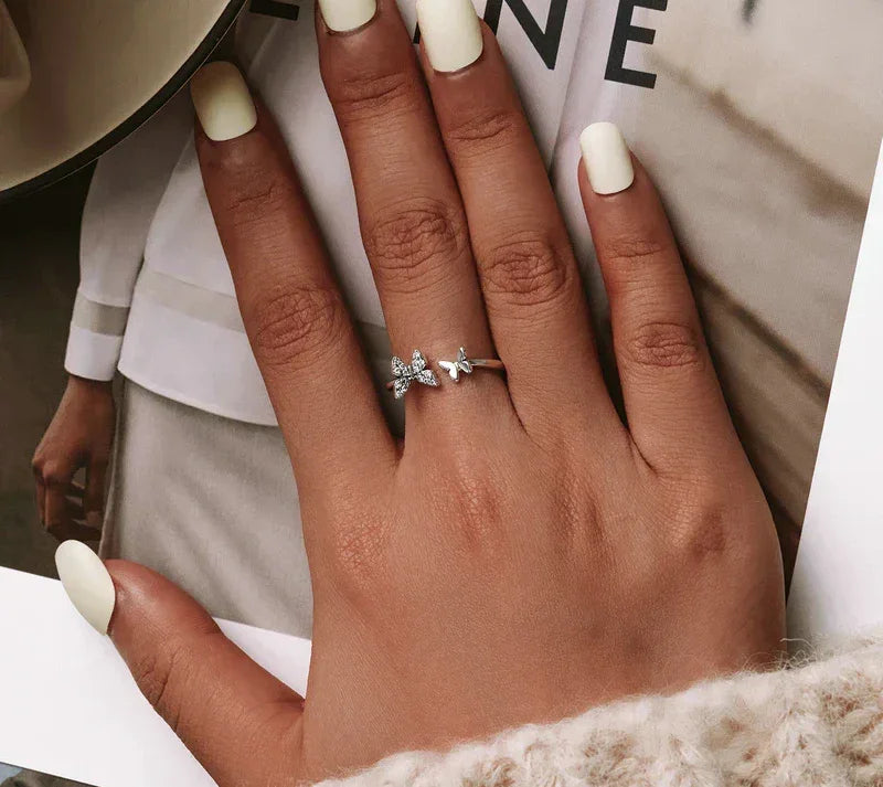 925 Sterling Silver CZ Butterfly Open Ring