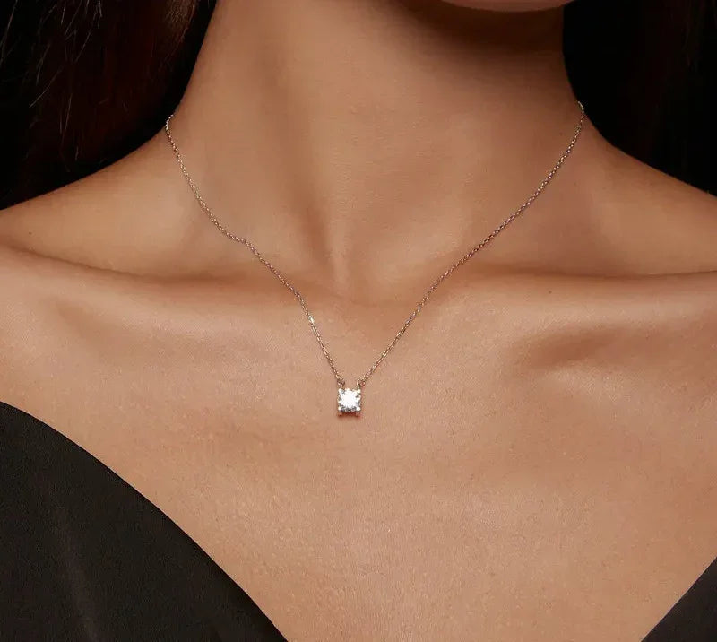 Radiant 1ct Moissanite Sterling Silver Pendant Necklace