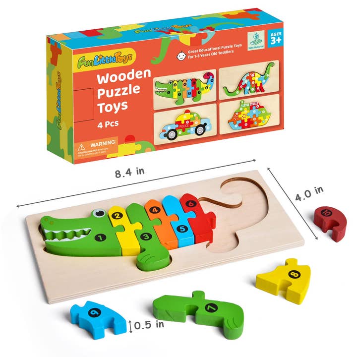 Fun Little Toys - 4-Pack Wooden Puzzles