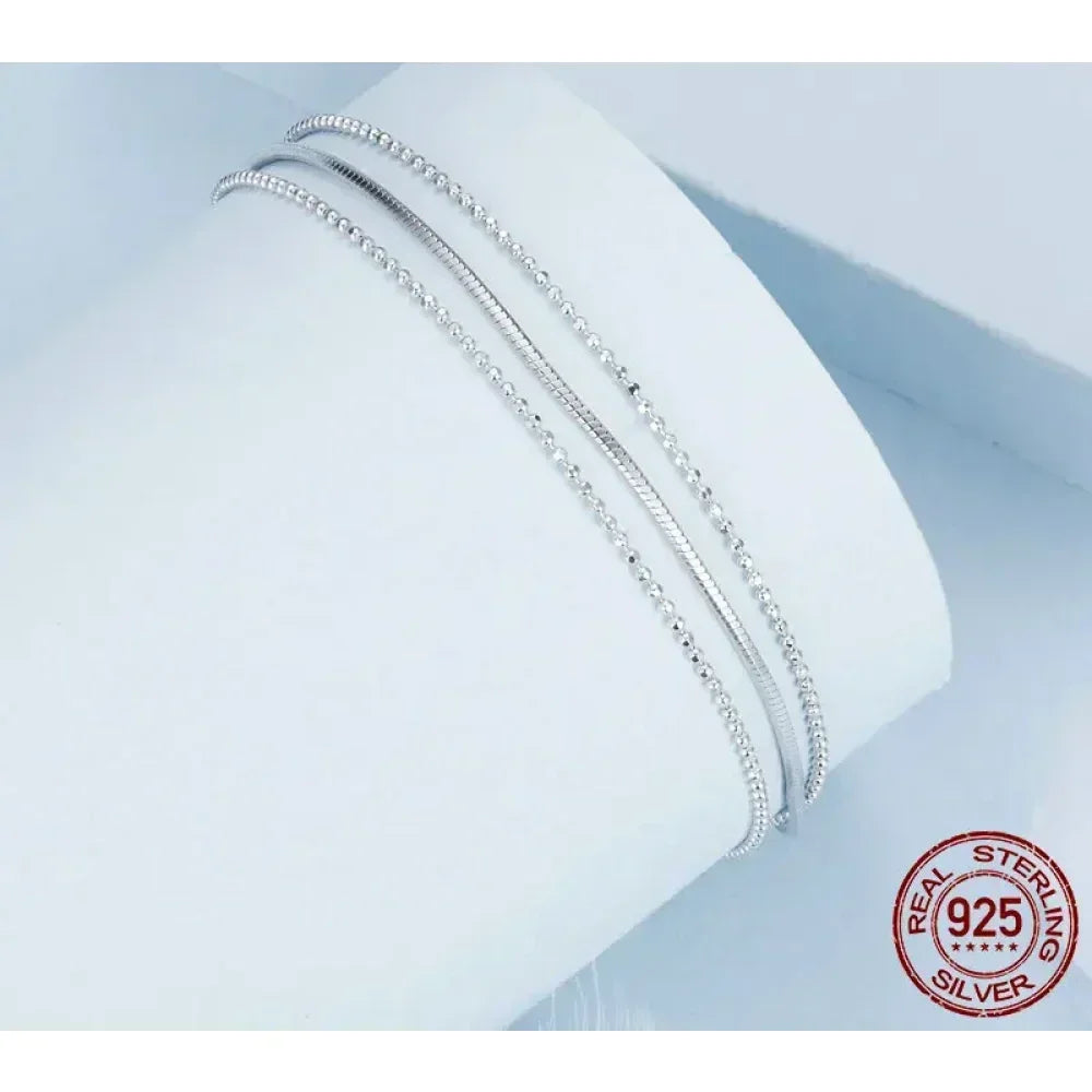 Sterling Silver Triple Layer Bracelet – White Gold Plated