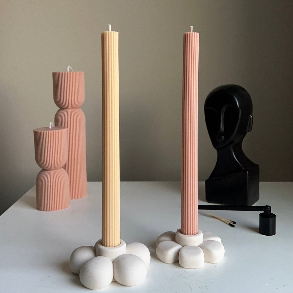 Jesmonite Flower Candlestick Holder: Handmade Table Decor