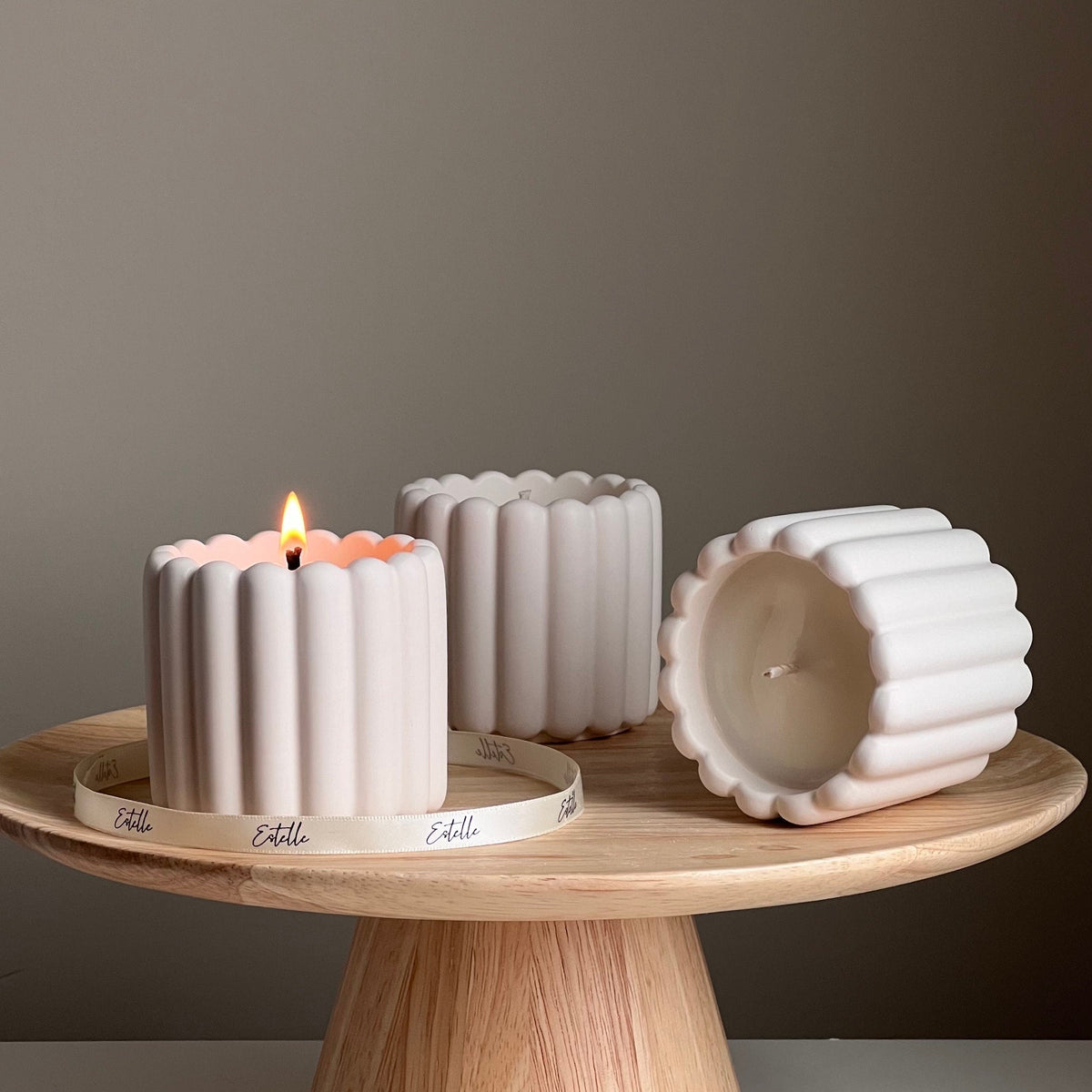 Ribbed Jesmonite Jar Soy Candle: Handmade Scented Container Candle