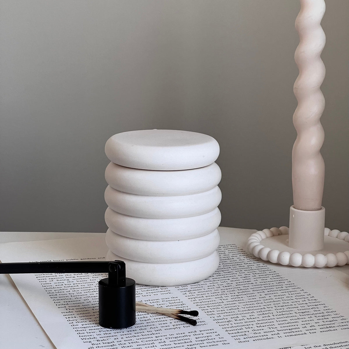 Donut Jar Soy Wax Candle | Wood Wick, Jesmonite Vessel