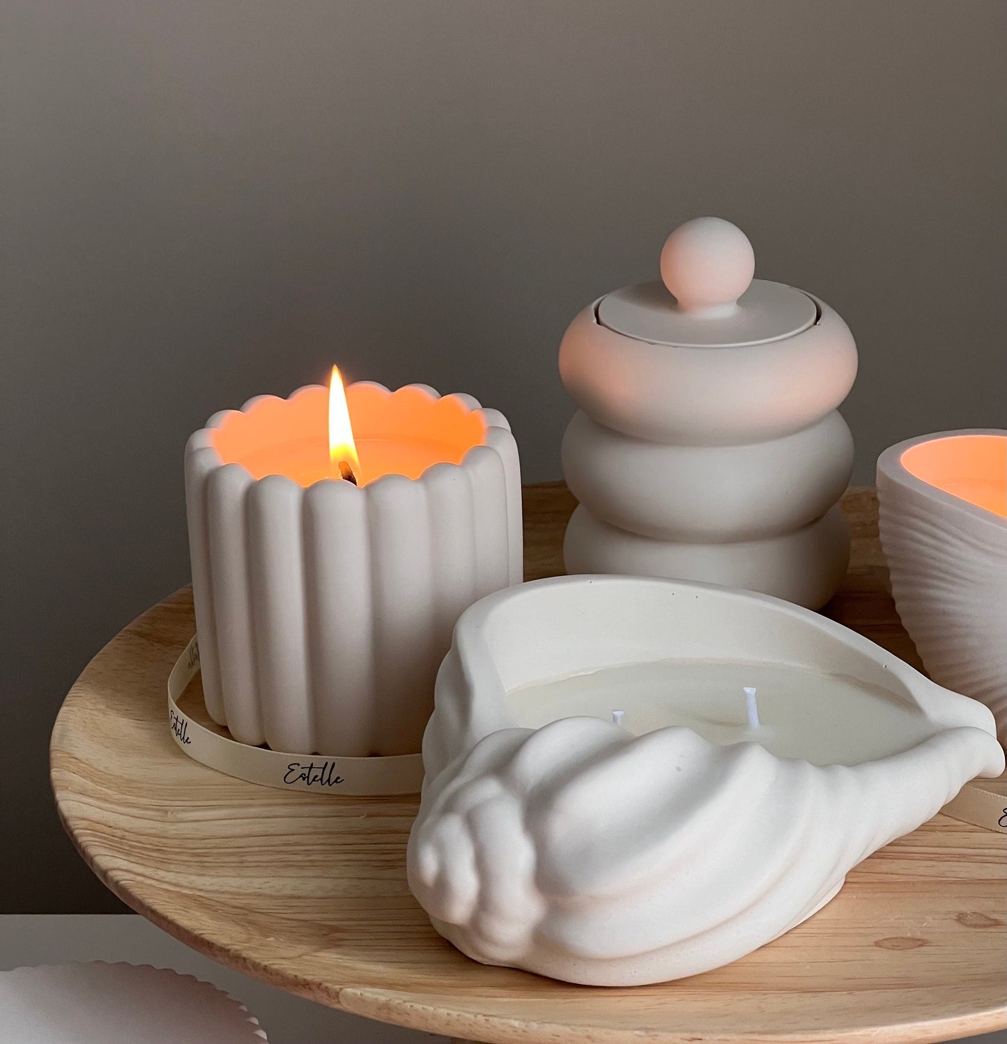 Ribbed Jesmonite Jar Soy Candle: Handmade Scented Container Candle