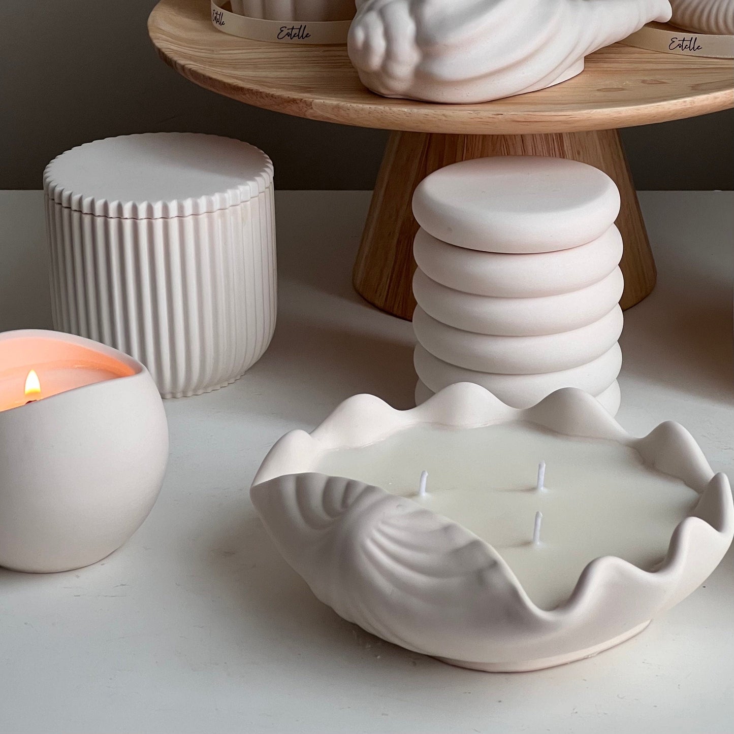 Clam Shell Soy Wax Candle in Jesmonite Vessel: Handmade Scented Candle