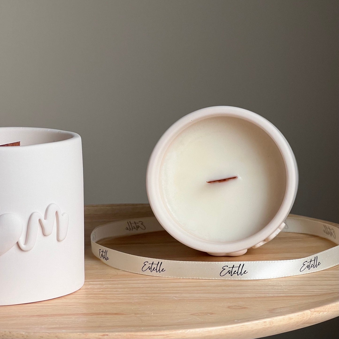 Handmade Soy Wax Candle: Jesmonite Vessel, Wood Wick - Mom Jar