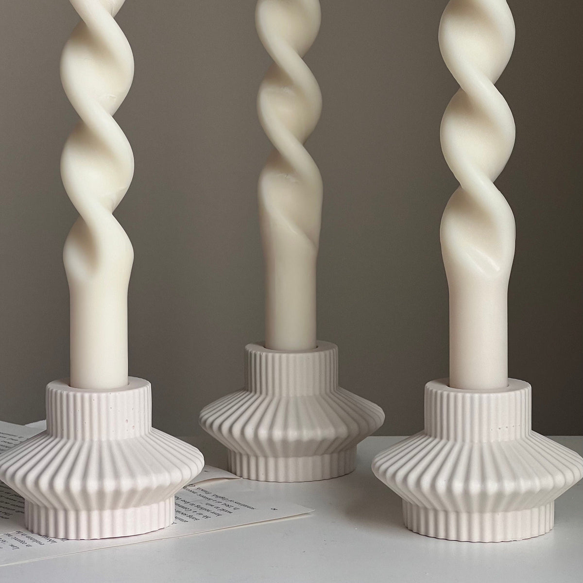 Ribbed Jesmonite Taper Candle Holder: Minimalist Table Decor