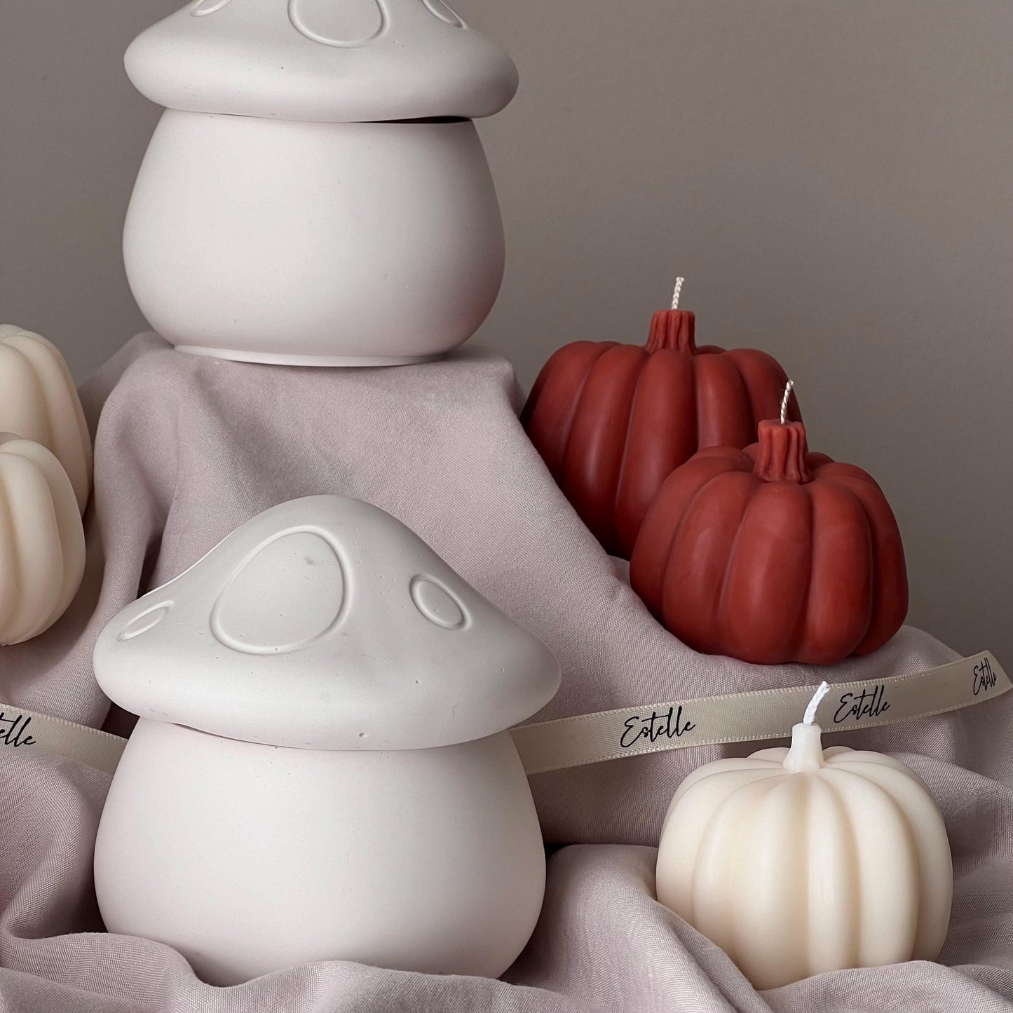 Mushroom Jar Soy Wax Candle: Handmade Jesmonite Vessel, Autumn Scent