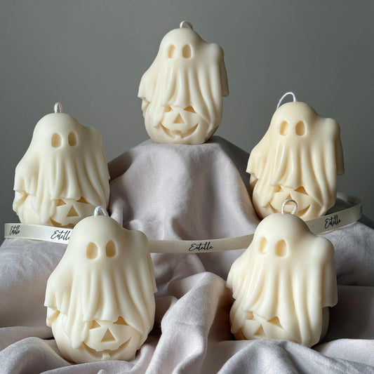 Handmade Halloween Ghost Candle: Soy Wax Pumpkin Decor