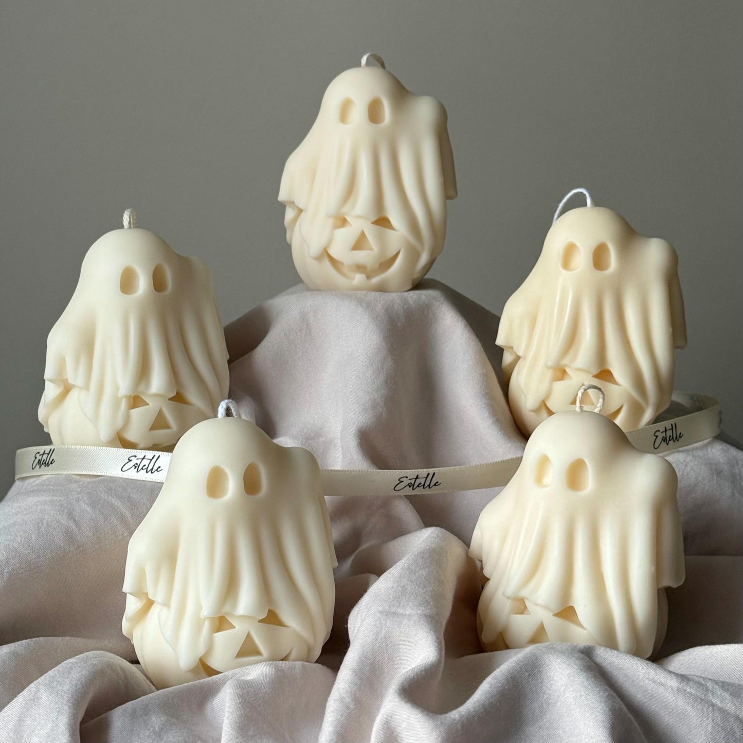 Handmade Halloween Ghost Candle: Soy Wax Pumpkin Decor