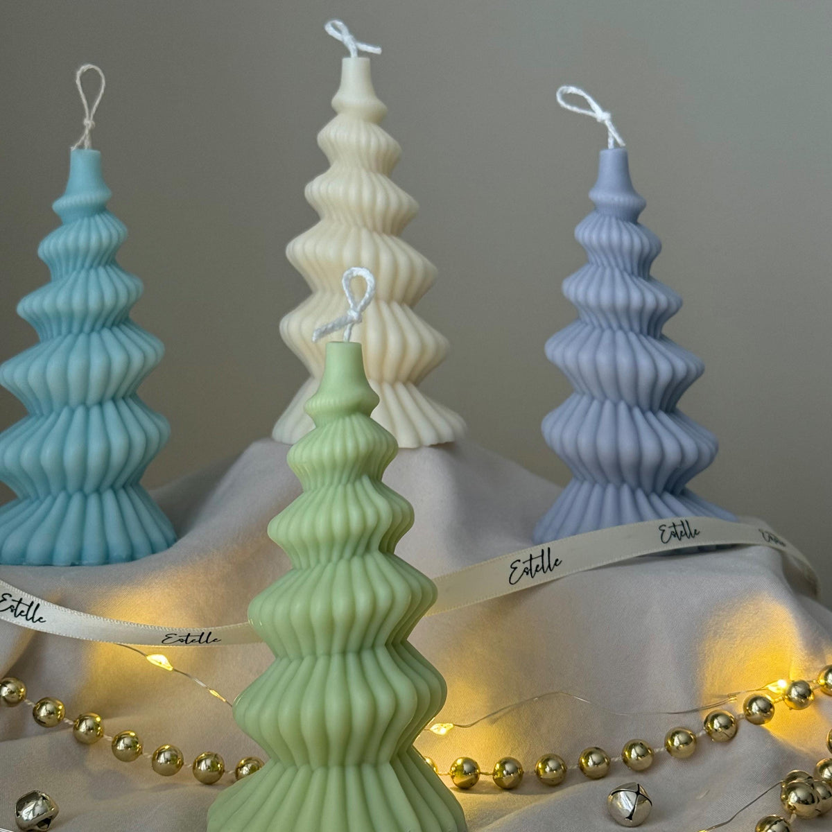 Hand Poured Spiral Christmas Tree Candle: Soy Wax Sculpture