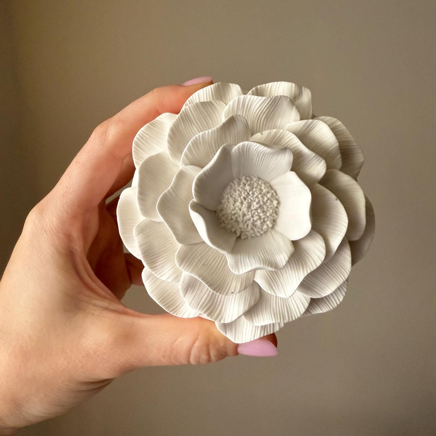 Camelia Flower Soy Wax Candle in Jesmonite Jar: Handmade Scented Candle