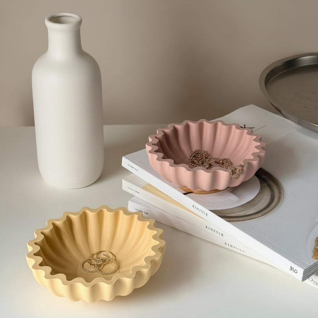Pleated Geometric Jesmonite Tray | Sculptural Jewelry Dish