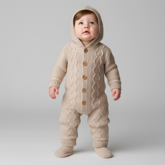 Knit Hoodie Newborn Overall Set